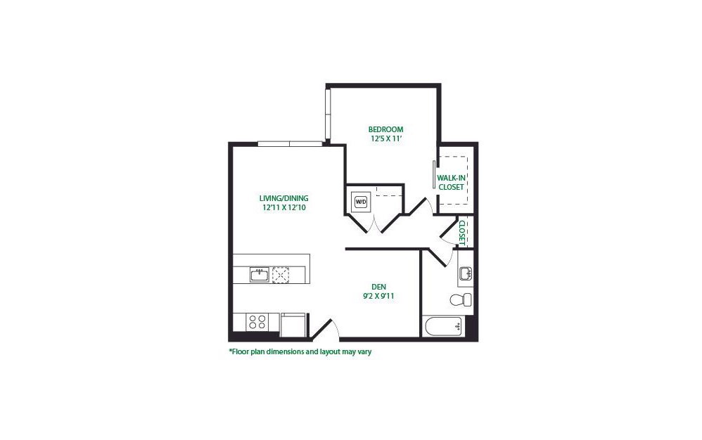 1P.5.W - 1 bedroom floorplan layout with 1 bathroom and 804 square feet (No Terrace
)