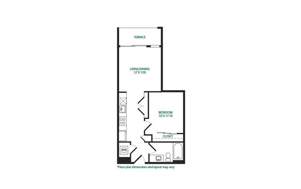 0.1.2 - 1 bedroom floorplan layout with 1 bathroom and 597 square feet (Terrace
)