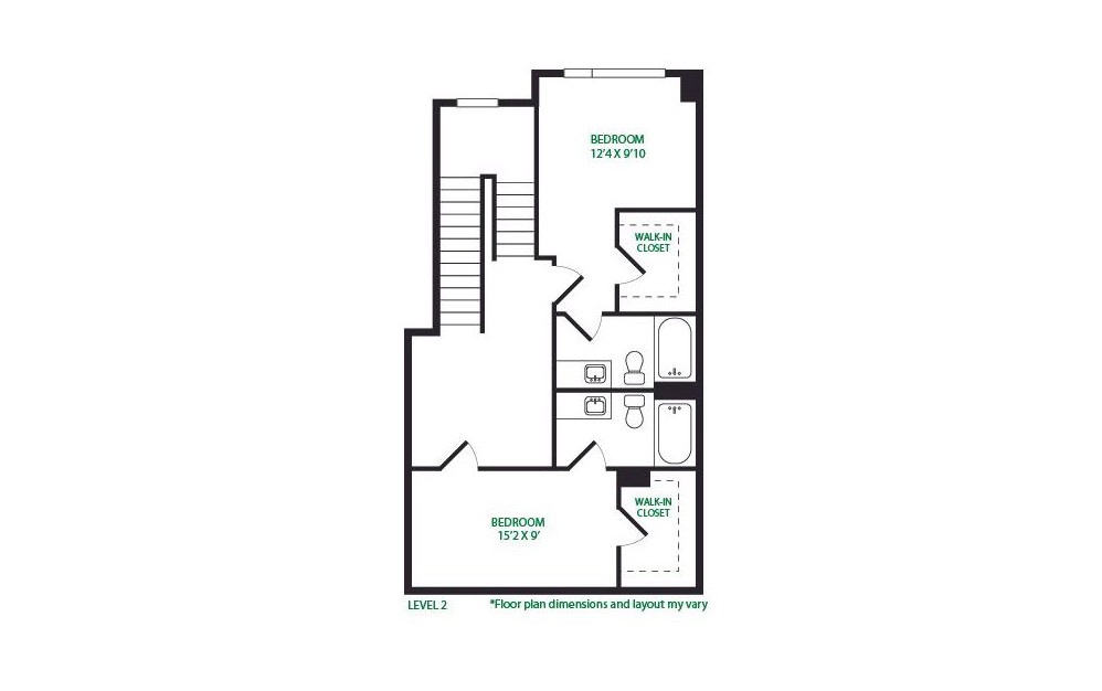TH1.3 - 2 bedroom floorplan layout with 2.5 baths and 1318 square feet. (Floor 2)