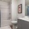 a bathroom with a shower curtain