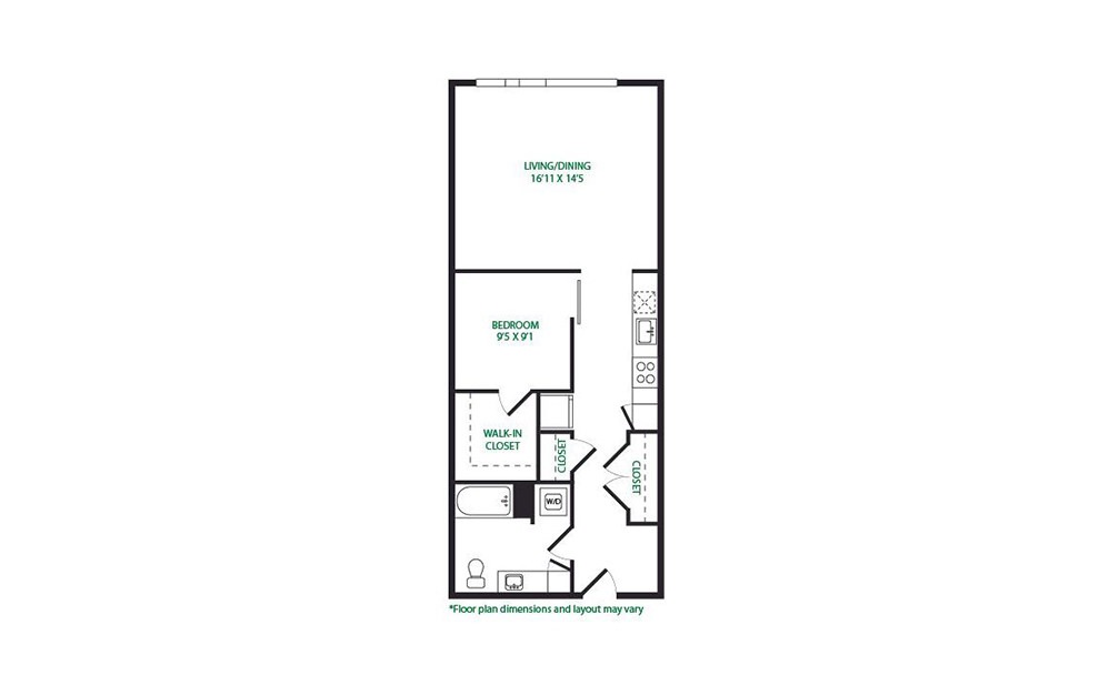 0.10.W - 1 bedroom floorplan layout with 1 bathroom and 698 square feet (Layout 1 
)