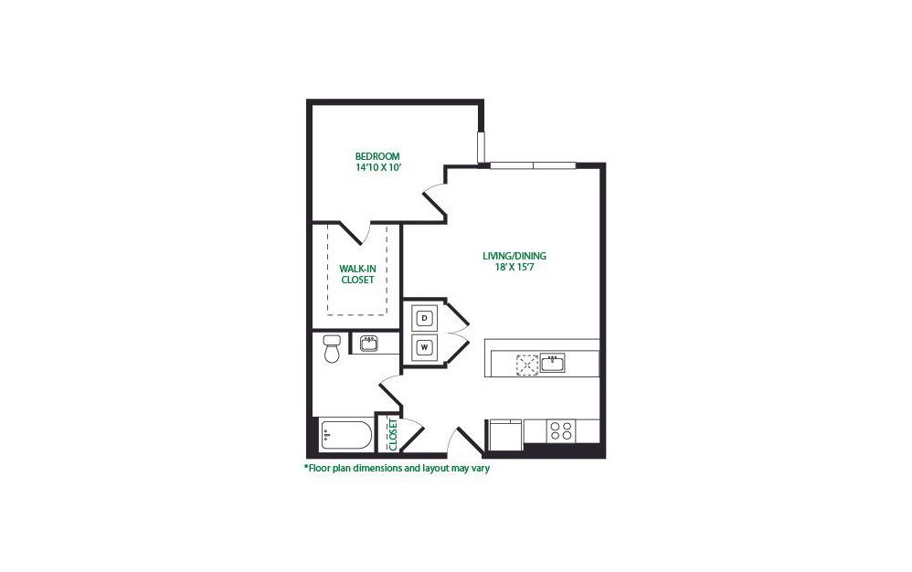 1.15 - 1 bedroom floorplan layout with 1 bathroom and 817 square feet (No Terrace
)