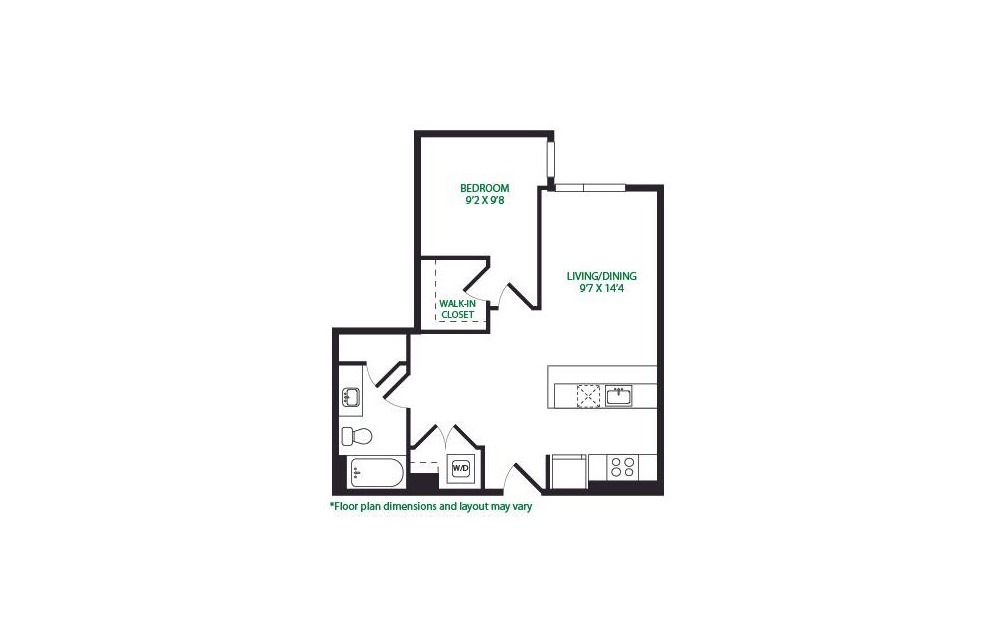 1.19.W - 1 bedroom floorplan layout with 1 bathroom and 693 square feet