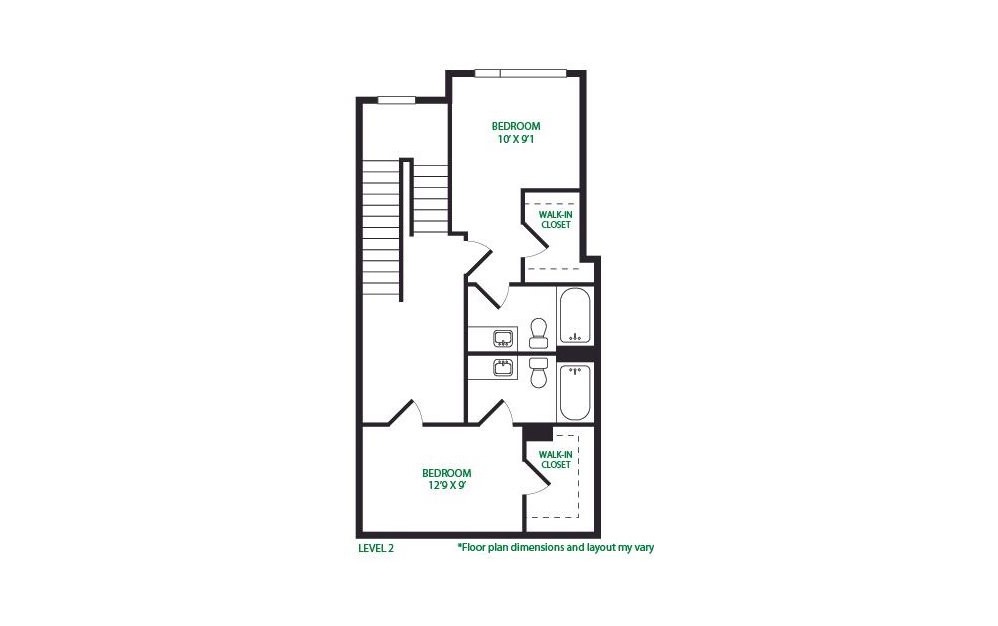 TH1.2 - 2 bedroom floorplan layout with 2.5 baths and 1242 square feet. (Floor 2)