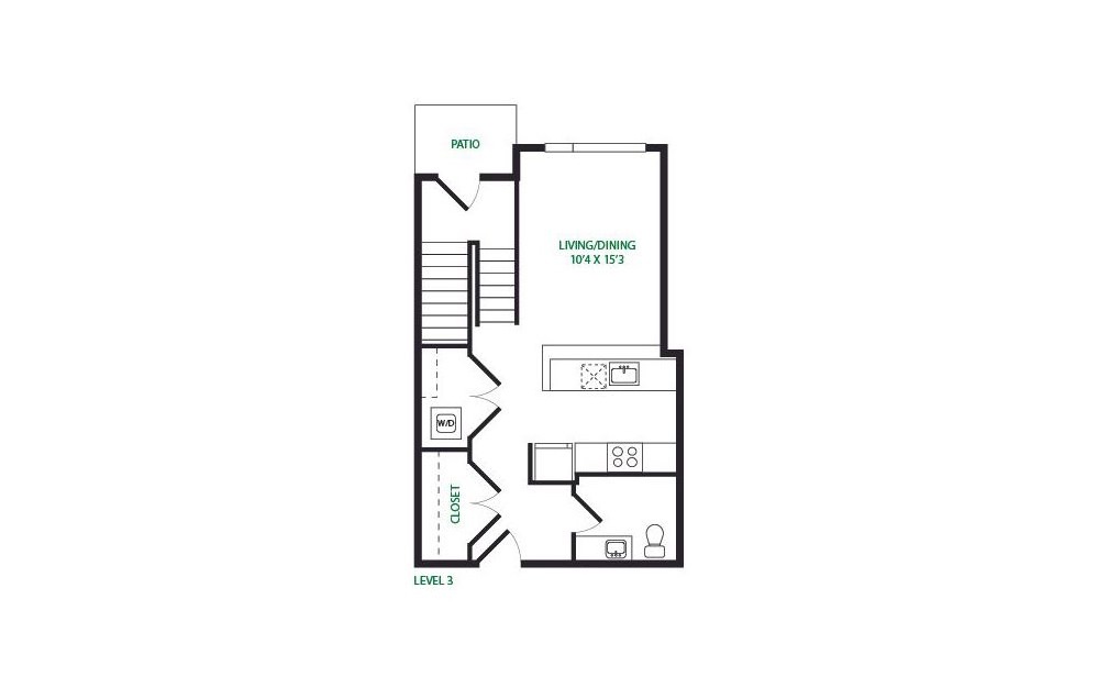 TH1.2 - 2 bedroom floorplan layout with 2.5 baths and 1242 square feet. (Floor 1)