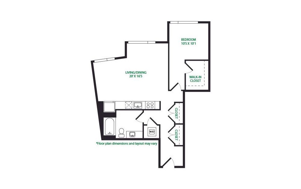 1.5.E - 1 bedroom floorplan layout with 1 bath and 831 square feet.