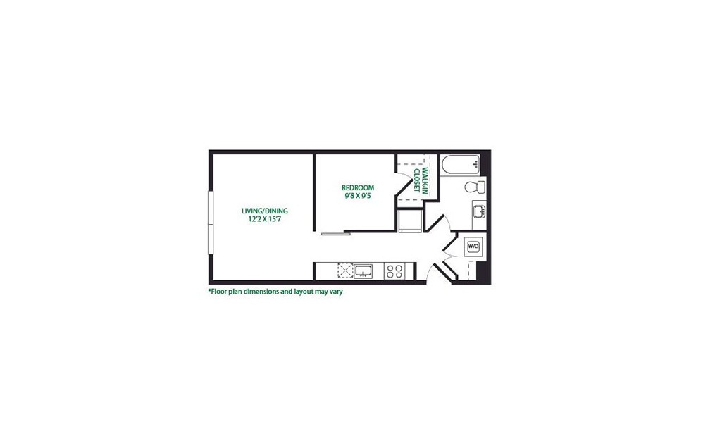0.19.W - 1 bedroom floorplan layout with 1 bath and 565 square feet.