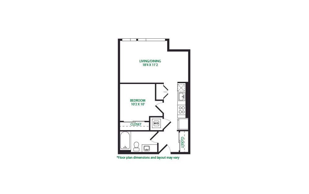 0.16.W - 1 bedroom floorplan layout with 1 bath and 609 square feet.