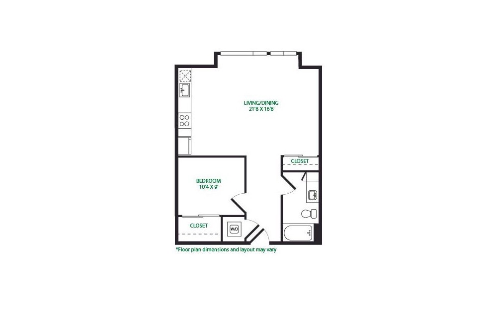 0.15.W - 1 bedroom floorplan layout with 1 bath and 695 square feet.