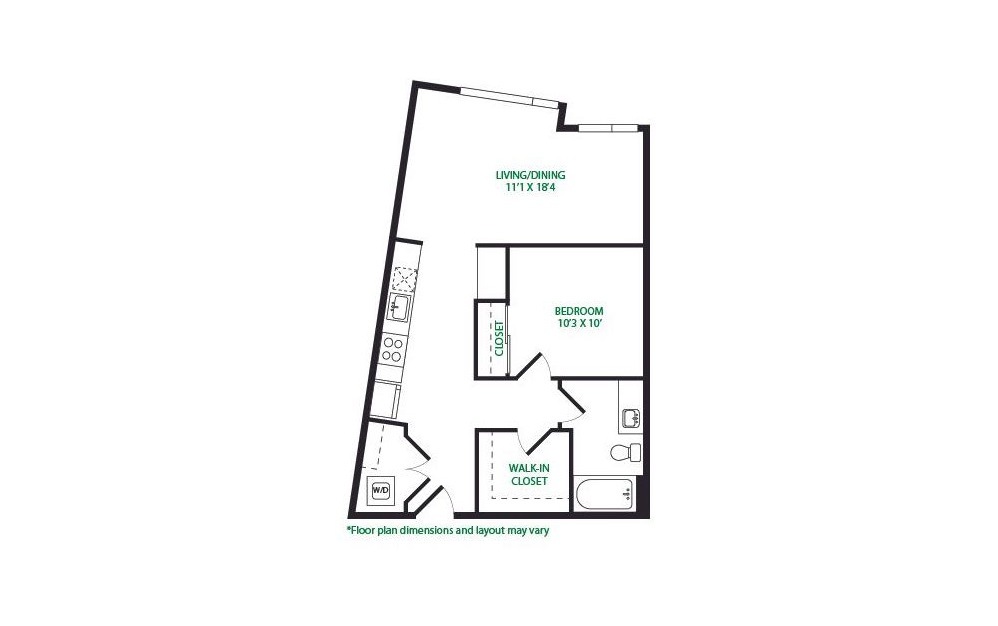 0.14.W - 1 bedroom floorplan layout with 1 bathroom and 704 square feet