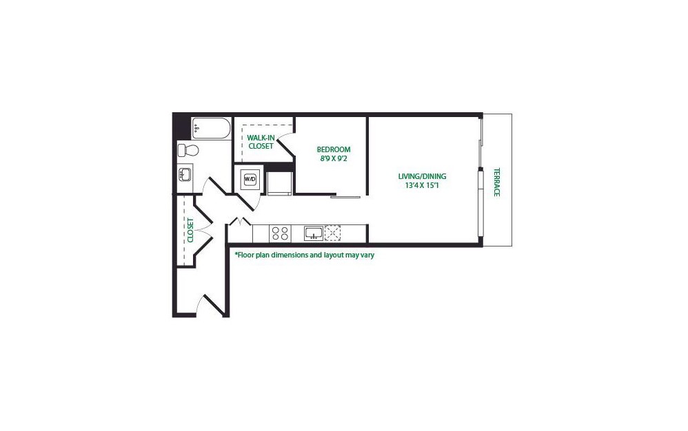 0.24S - 1 bedroom floorplan layout with 1 bath and 747 square feet.