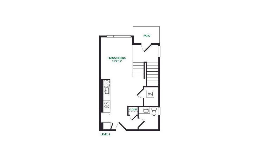TH2.3 - 2 bedroom floorplan layout with 2.5 baths and 1040 square feet. (Floor 1)