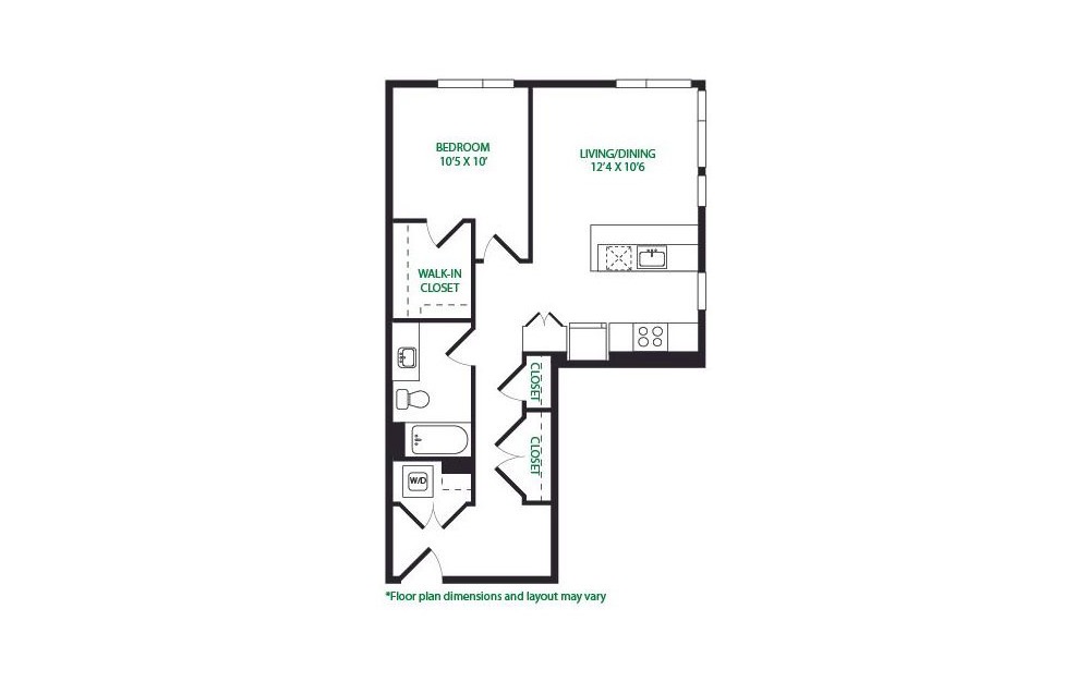 1.17.W - 1 bedroom floorplan layout with 1 bath and 756 square feet.