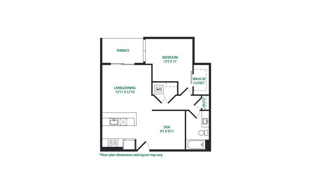 1P.5.W - 1 bedroom floorplan layout with 1 bathroom and 804 square feet (Terrace
)