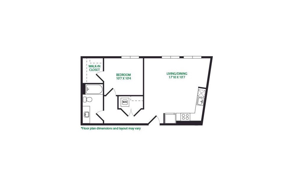1.26.S - 1 bedroom floorplan layout with 1 bath and 717 square feet.