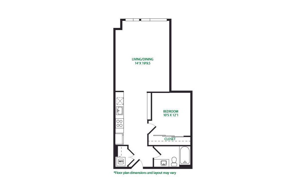 0.1.4 - 1 bedroom floorplan layout with 1 bath and 701 square feet.