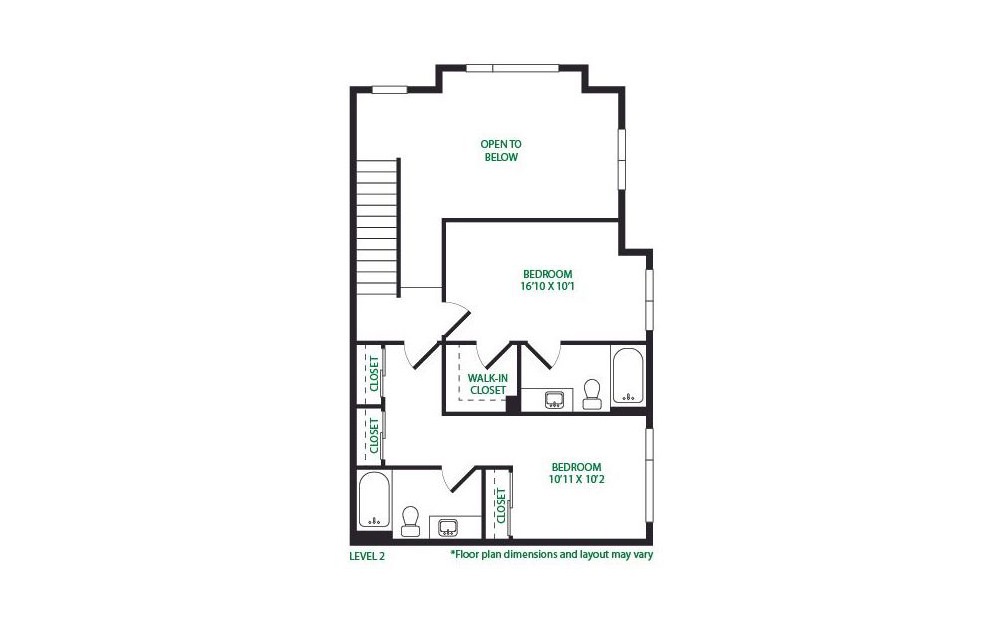 TH4 - 2 bedroom floorplan layout with 2.5 baths and 1381 square feet. (Floor 2)