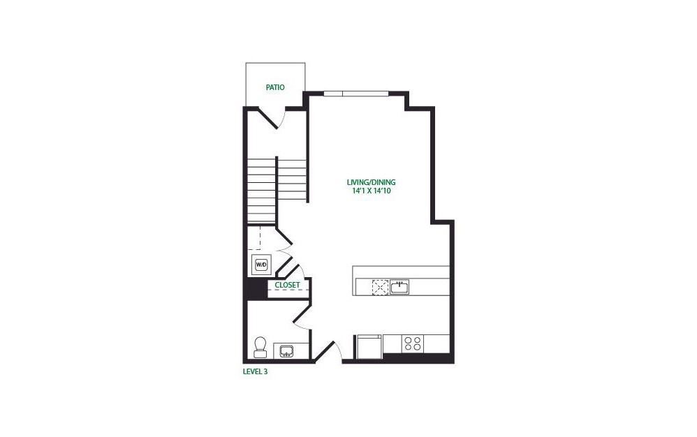 TH4 - 2 bedroom floorplan layout with 2.5 baths and 1381 square feet. (Floor 1)