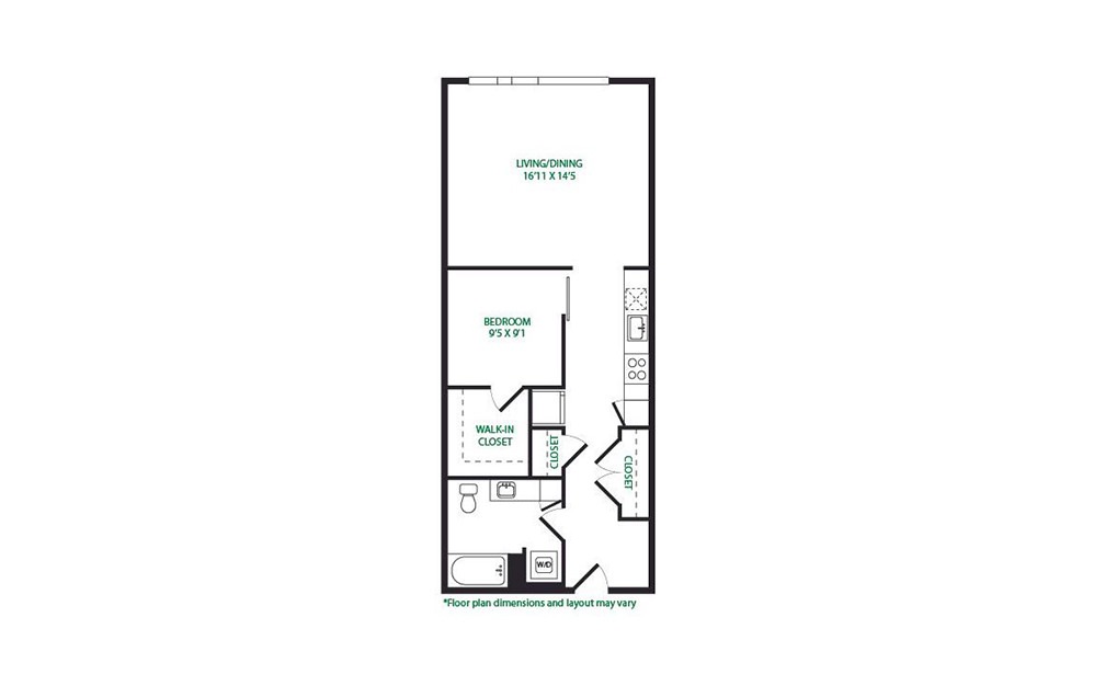 0.10.W - 1 bedroom floorplan layout with 1 bathroom and 698 square feet (Layout 2)